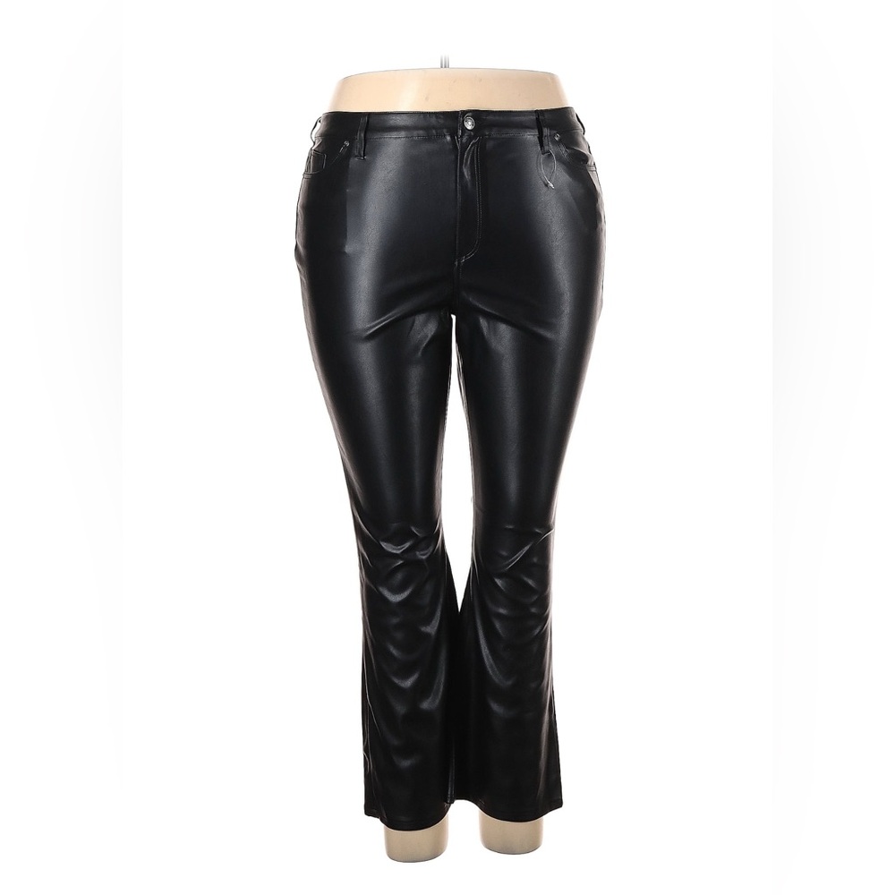 Scoop rocker girlfriend Black Faux Leather flared Pants
